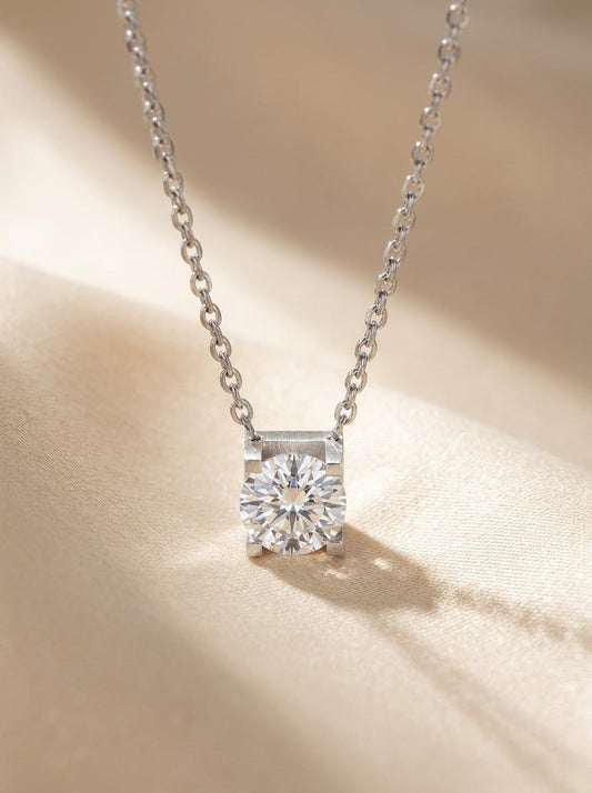 Brilliant Solitaire Chain Link Necklace — Cubic Zirconia - Myglova