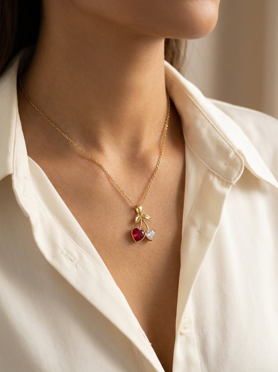 Delicate Cherry Pendant Necklace — Plated - Myglova