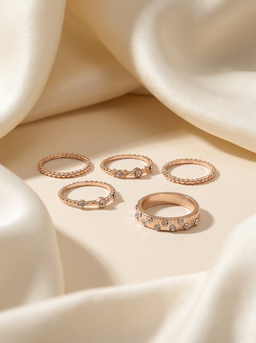 Wavy Rose Gold Stacking Ring Set — 5 Pieces - Myglova