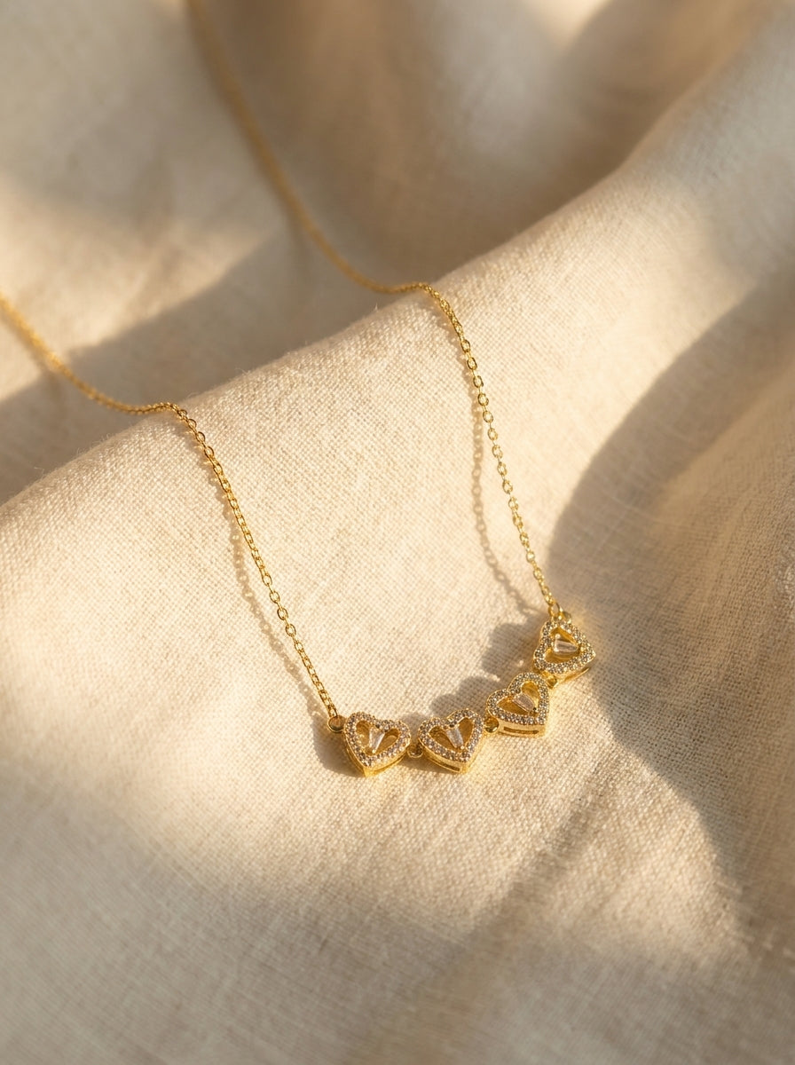 Gold Love in Bloom heart clover pendant necklace