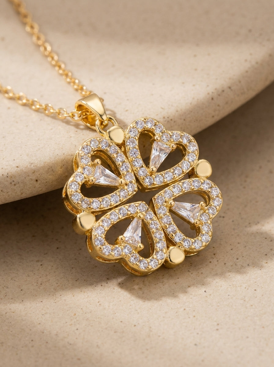 Love in Bloom gold heart clover pendant detail