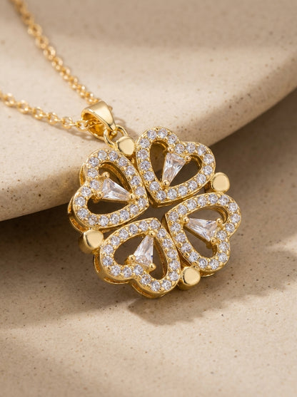 Love in Bloom gold heart clover pendant detail