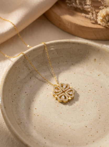 Gold Love in Bloom heart clover necklace product photo