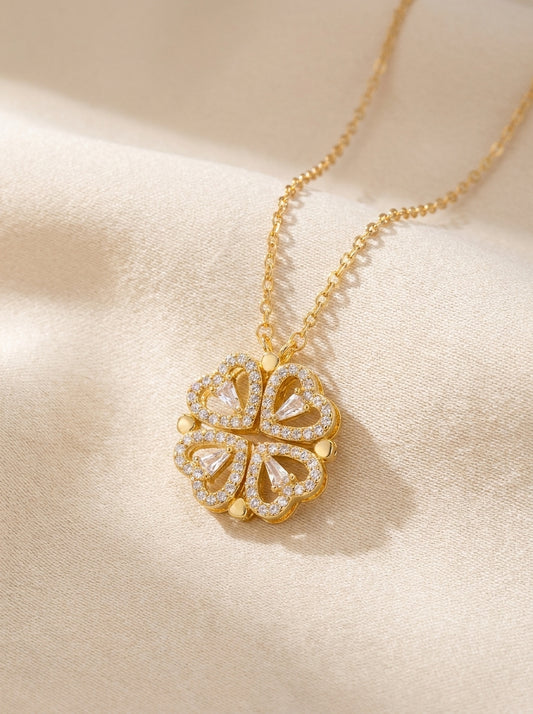Love in Bloom folding heart clover necklace