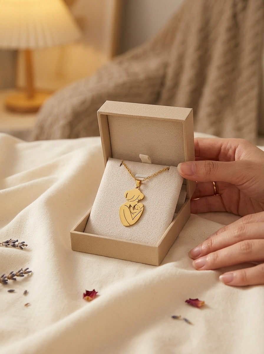 Always With You Mother and Baby necklace in a gift box