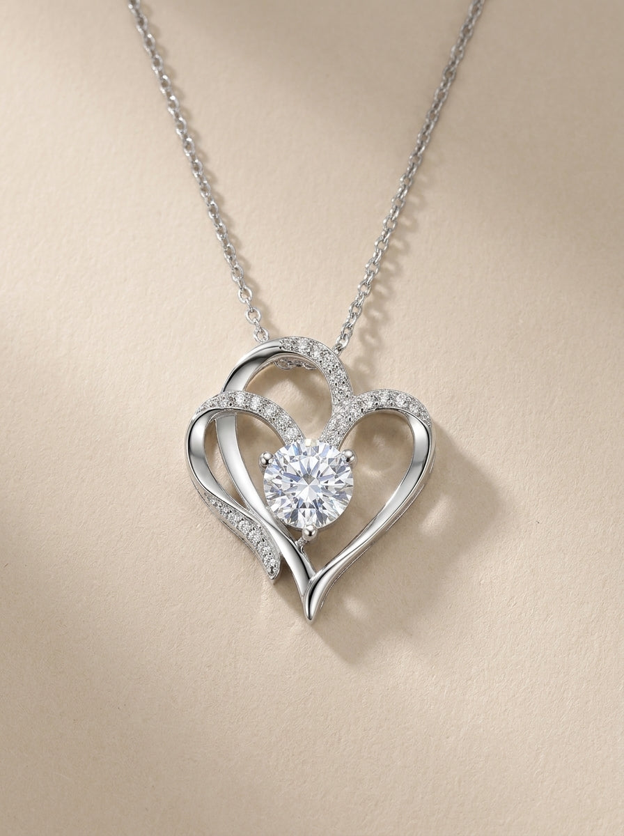 Eternal Bond: Double Heart Zircon & Rhinestone Pendant