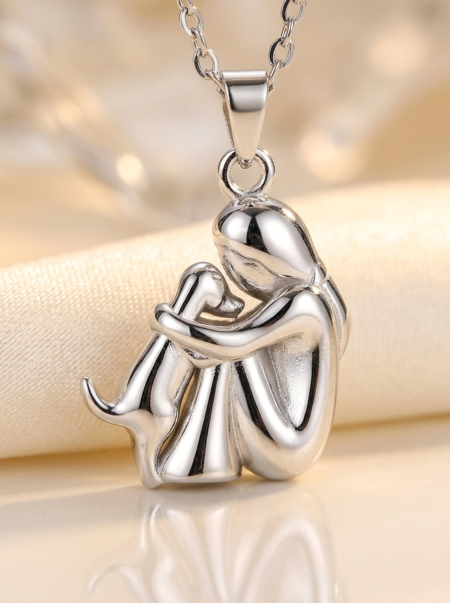 Silver Forever Hug Dog Lover Necklace close-up