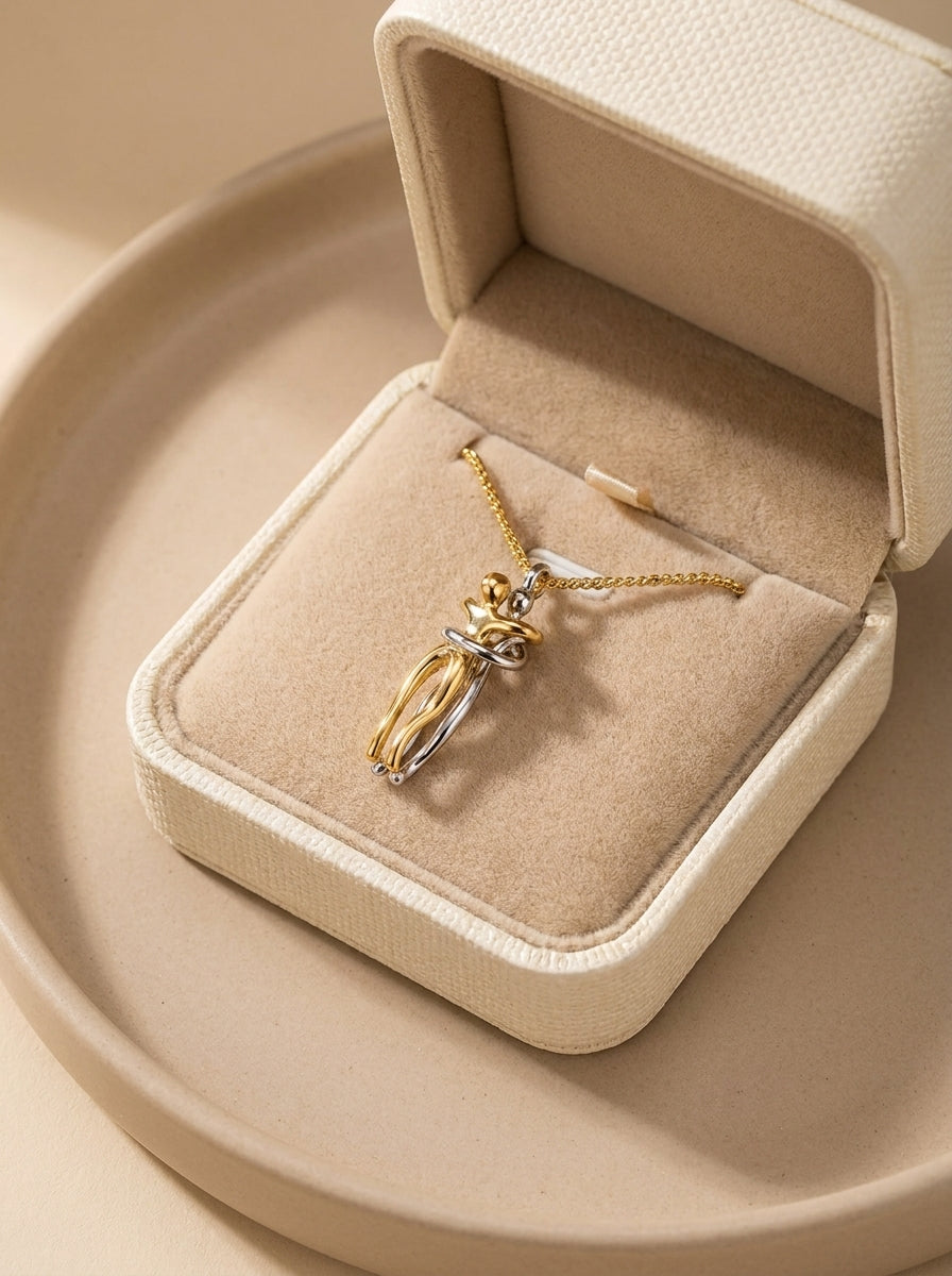 Always Close hug necklace presented in a jewelry box