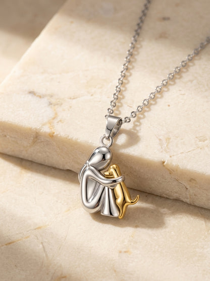 Silver and gold Forever Hug Dog Lover Necklace options
