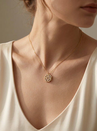 Model wearing the Love in Bloom clover necklace