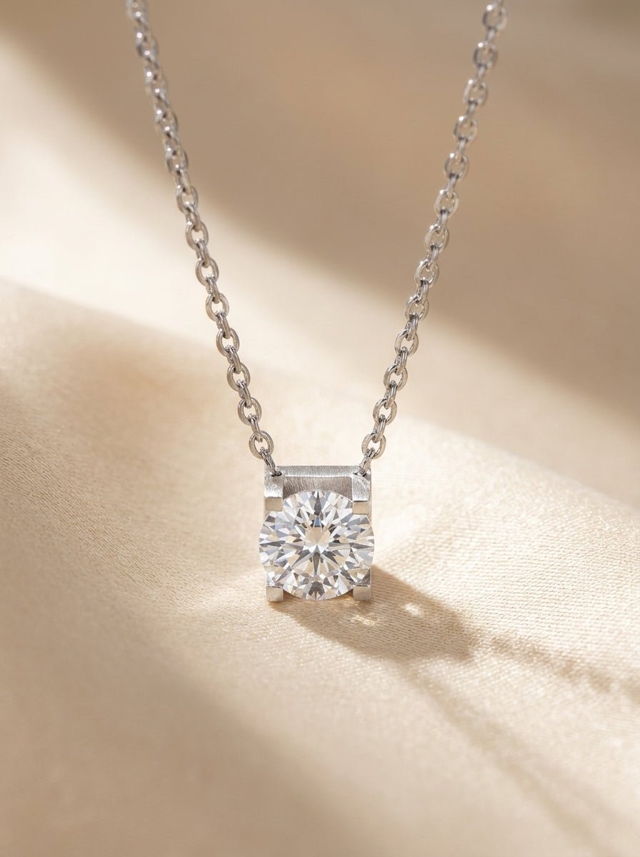 Brilliant Solitaire Chain Link Necklace — Cubic Zirconia - Myglova