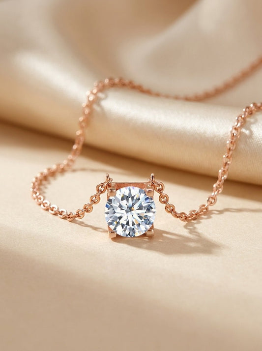 Brilliant Solitaire Chain Link Necklace — Cubic Zirconia - Myglova