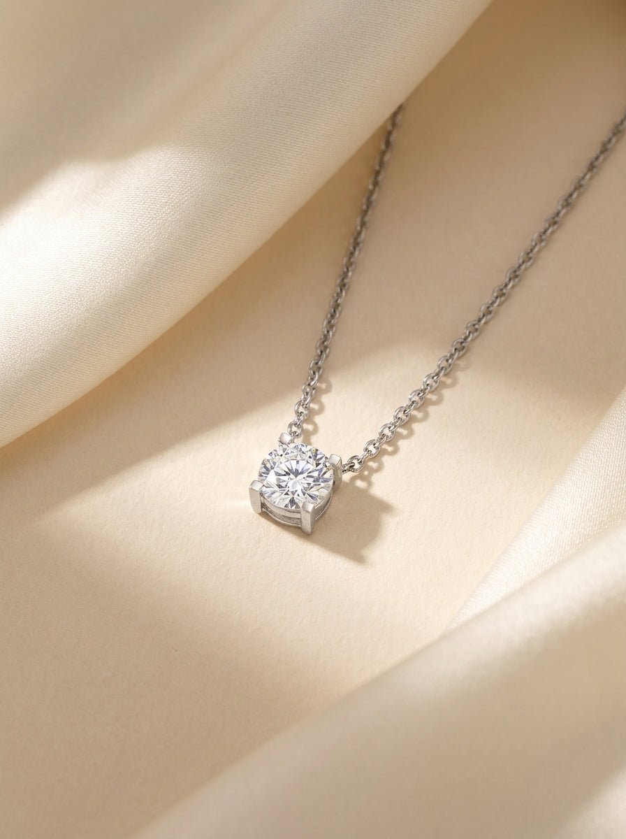 Brilliant Solitaire Chain Link Necklace — Cubic Zirconia - Myglova