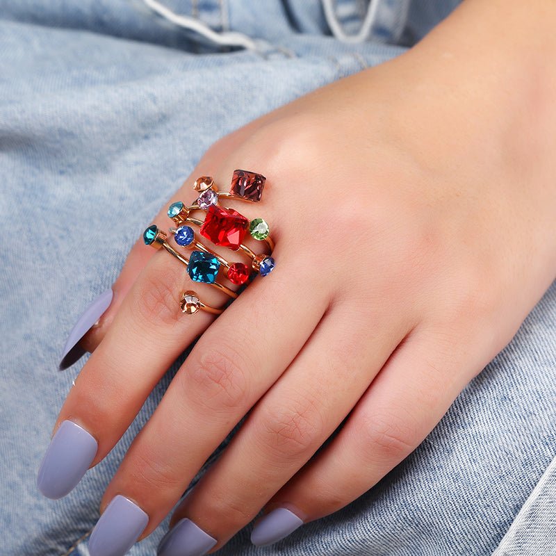 Colorful Boho Stacking Ring Set — Vintage Style - Myglova
