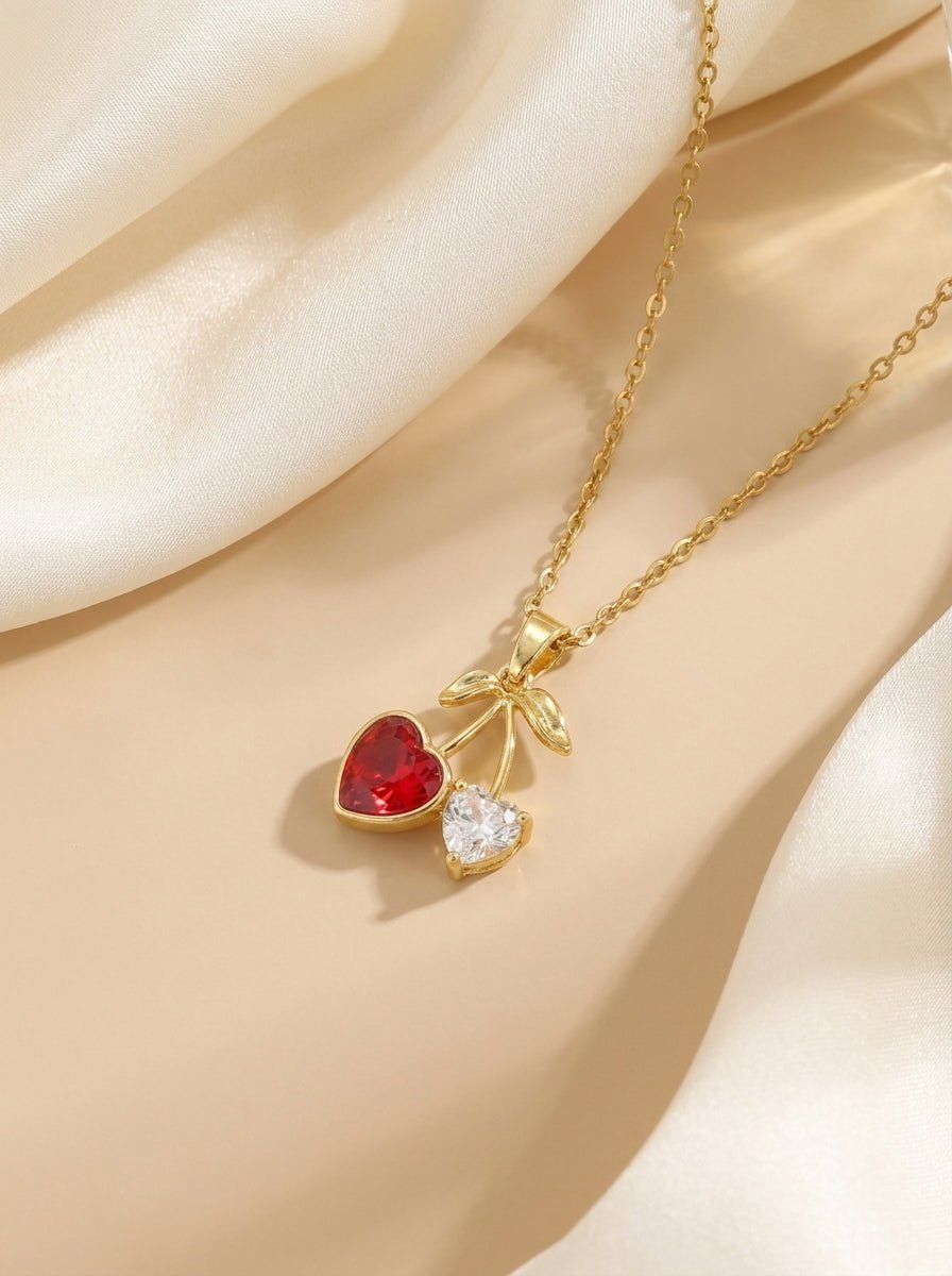 Delicate Cherry Pendant Necklace — Plated - Myglova