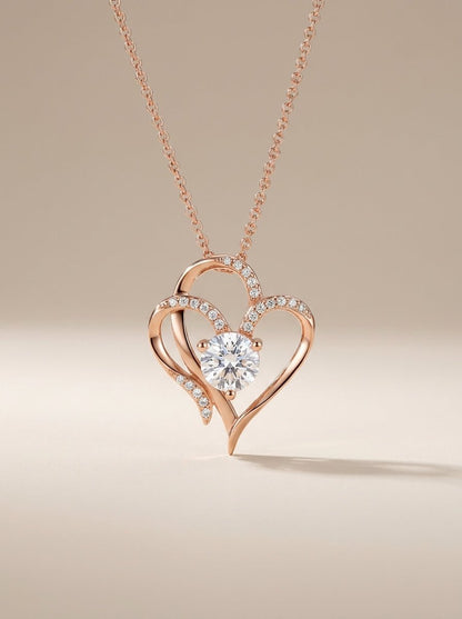Eternal Bond: Double Heart Zircon & Rhinestone Pendant - Myglova
