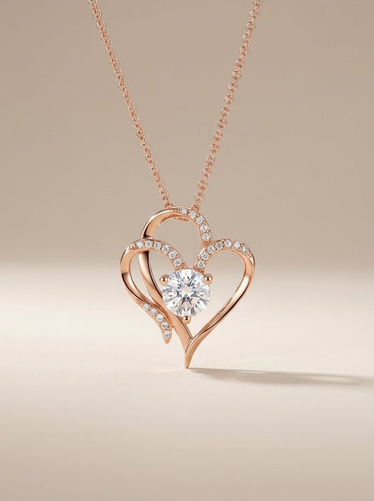 Eternal Bond: Double Heart Zircon & Rhinestone Pendant - Myglova