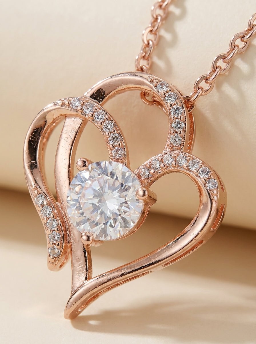 Eternal Bond: Double Heart Zircon & Rhinestone Pendant - Myglova