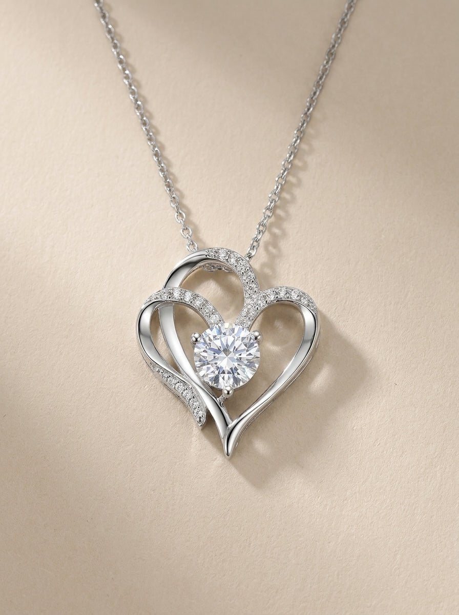 Eternal Bond: Double Heart Zircon & Rhinestone Pendant - Myglova