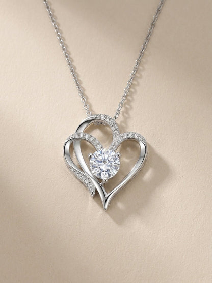 Eternal Bond: Double Heart Zircon & Rhinestone Pendant - Myglova