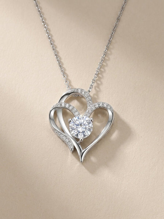 Eternal Bond: Double Heart Zircon & Rhinestone Pendant - Myglova