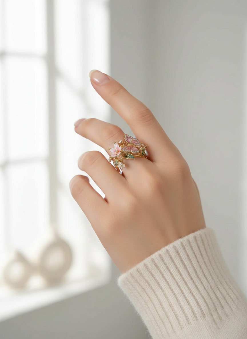 Ethereal Bloom Butterfly Ring