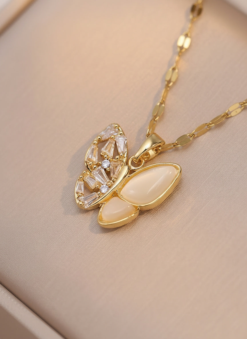 Opaline Butterfly Pendant Necklace