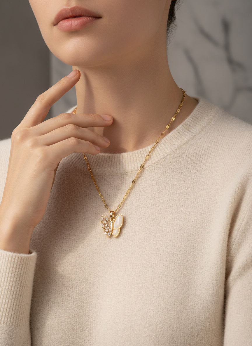 Opaline Butterfly Pendant Necklace