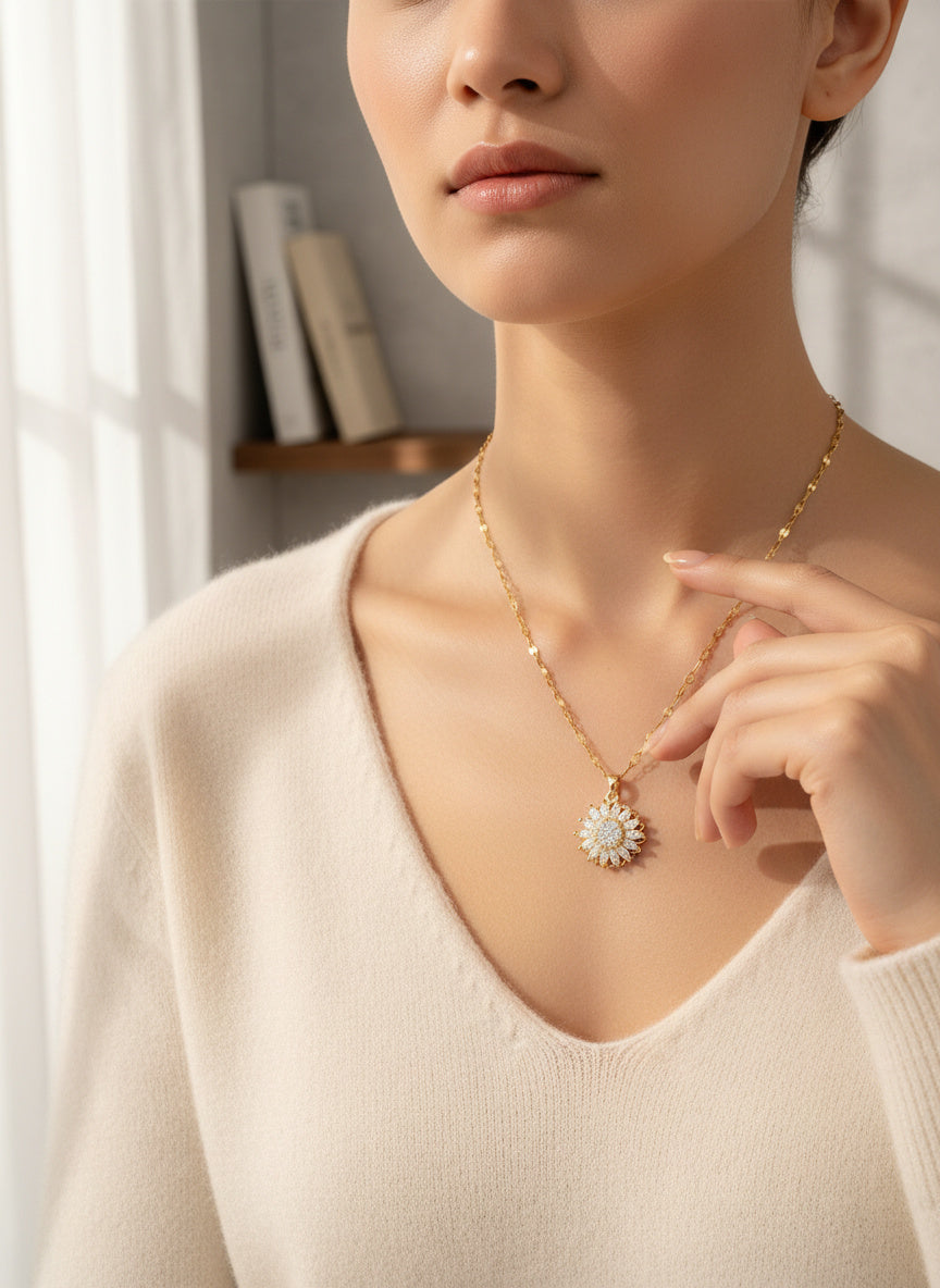 Solara Rotating Sunflower Necklace