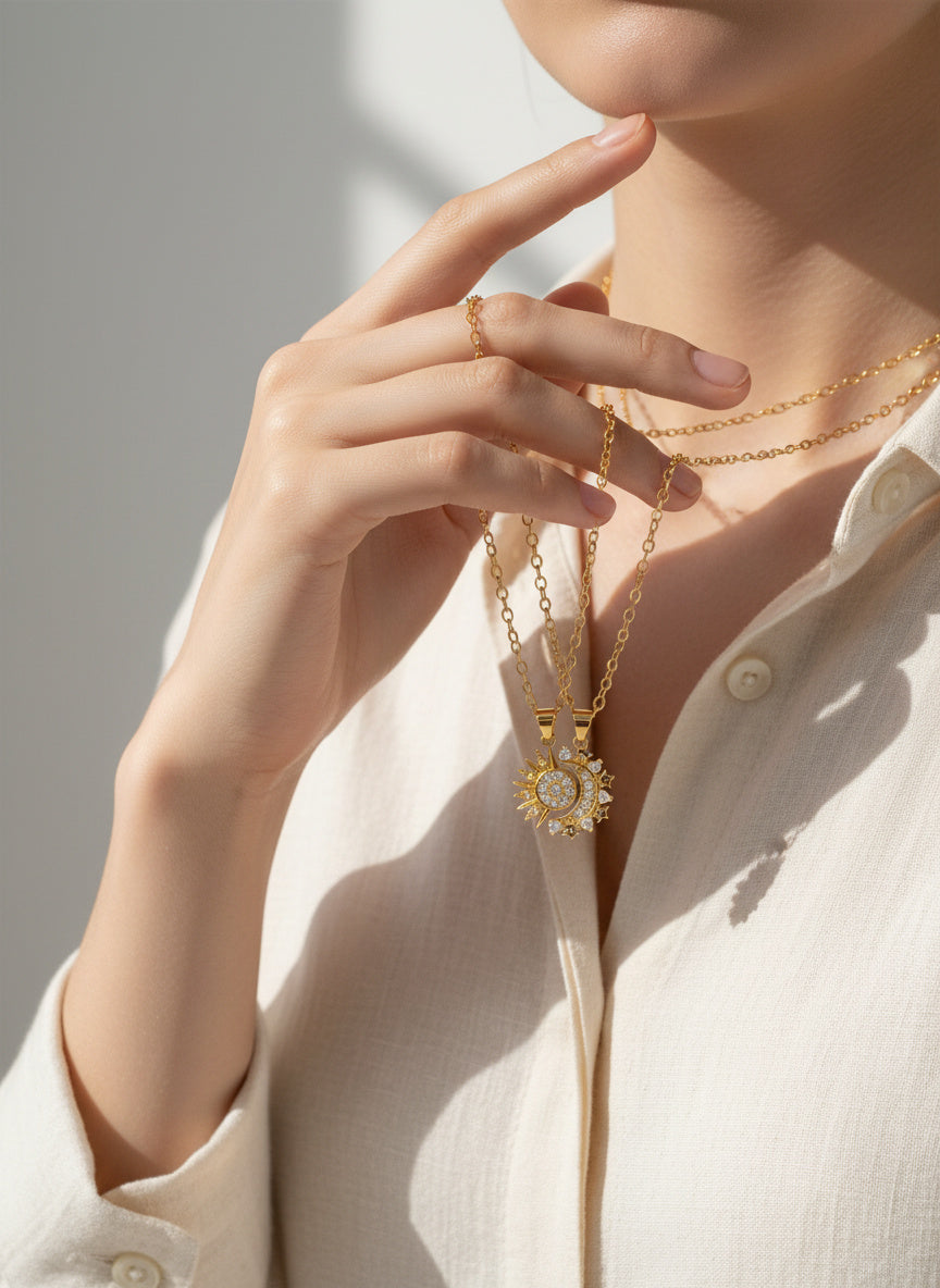 Magnetic Sun & Moon Connection Necklace Set (2 Pieces)