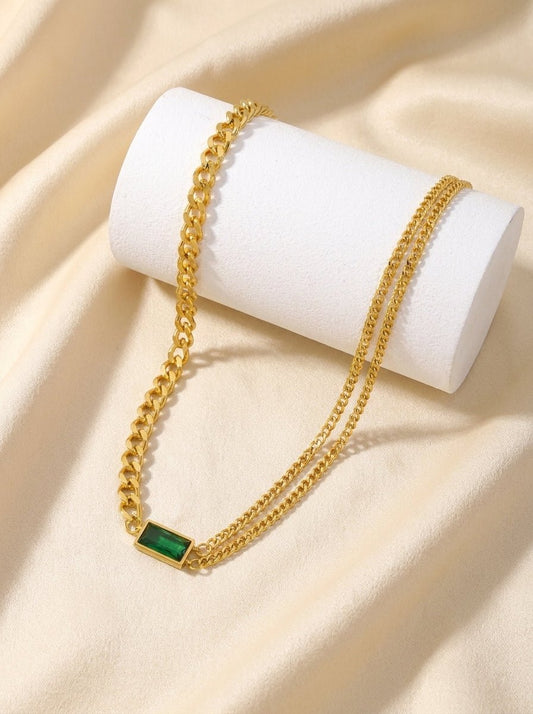 Geometric Stone Pendant Necklace — Layered Chai - Myglova