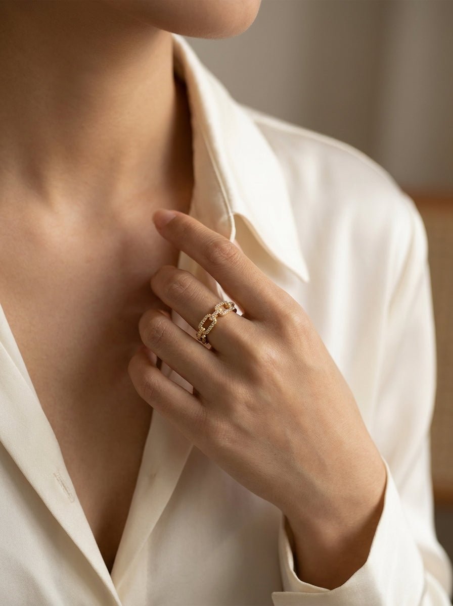 Pavé Chain Link Ring — Gold Plated - Myglova