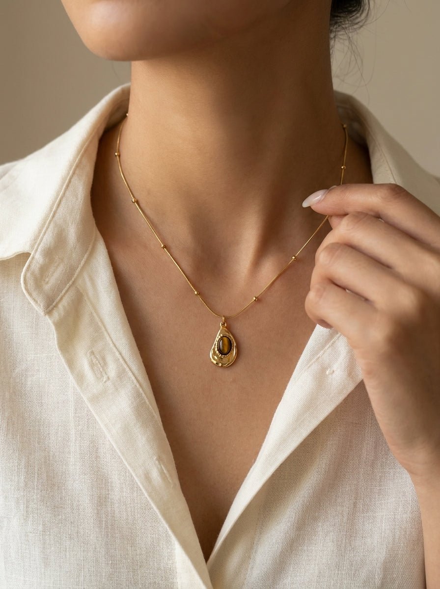Retro Tiger Eye Pendant Necklace - Myglova