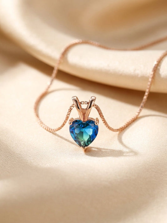 Tourmaline Heart Pendant Necklace — Plated - Myglova
