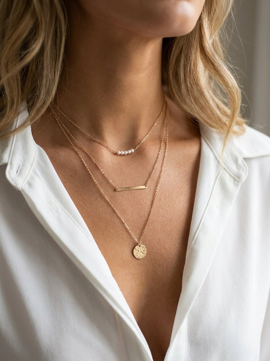 Triple Layer Pearl Layered Necklace — Plated - Myglova