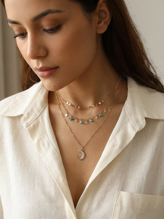 Turquoise Star Layered Necklace — Gold Plated - Myglova