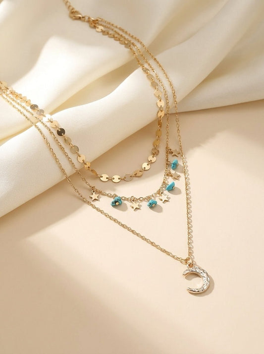 Turquoise Star Layered Necklace — Gold Plated - Myglova