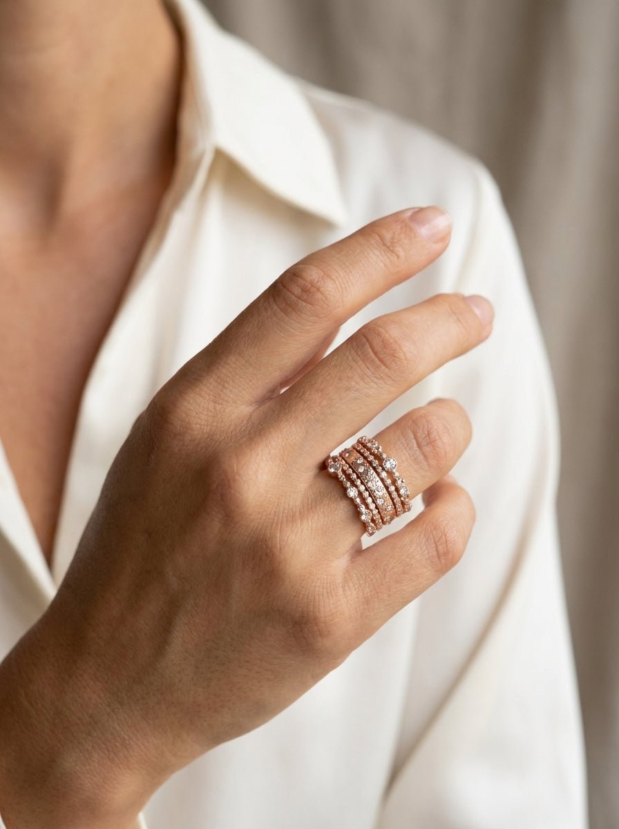 Wavy Rose Gold Stacking Ring Set — 5 Pieces - Myglova