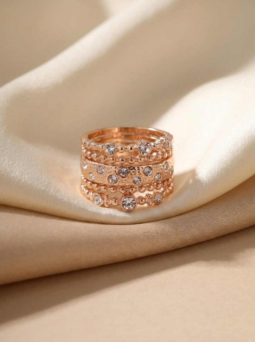 Wavy Rose Gold Stacking Ring Set — 5 Pieces - Myglova